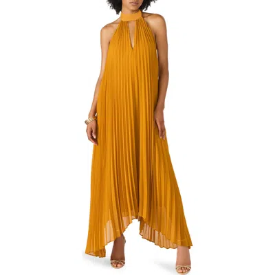 Steve Madden Maraya Pleated Halter Dress In Gold