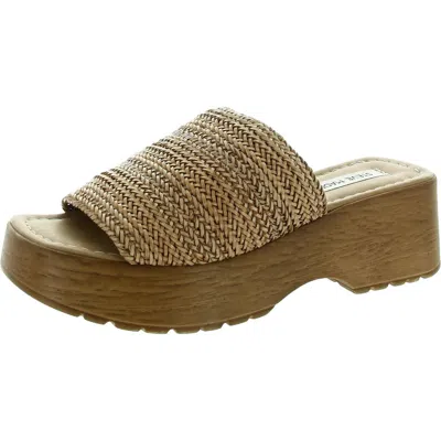 Steve Madden March Womens Woven Faux Leather Platform Sandals In White