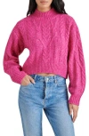 Steve Madden Cay Johnny Collar Cable Knit Sweater In Pink