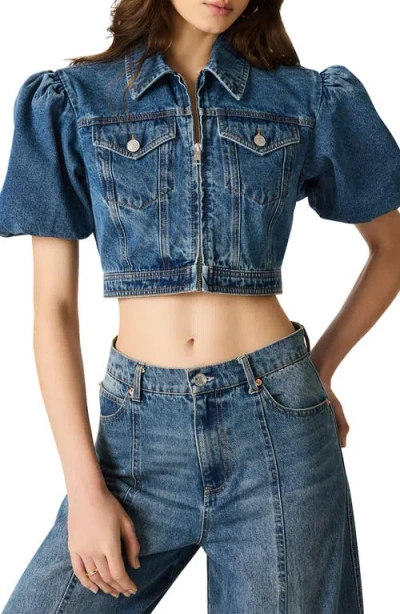 Steve Madden Marcy Cropped Puff Sleeve Jacket In Blue