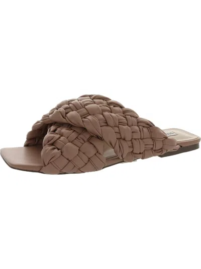 Steve Madden Marina Womens Faux Leather Square Toe Flat Sandals In Brown