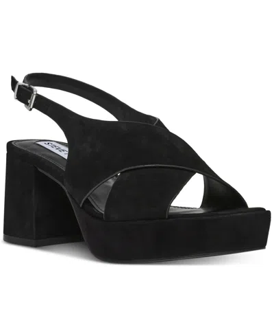 Steve Madden Marino Platform Slingback Dress Sandals In Black Suede