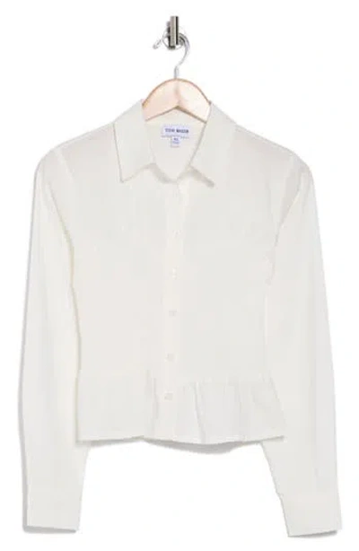 Steve Madden Marisol Smocked Button-up Peplum Shirt In Antique