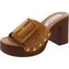 Steve Madden Marlena Womens Buckle Faux Suede Slide In Beige