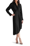 Steve Madden Martina Long Sleeve Faux Wrap Midi Shirtdress In Black