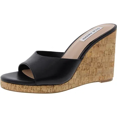 Steve Madden Marvelous Womens Cork Leather Wedge Sandals In Black