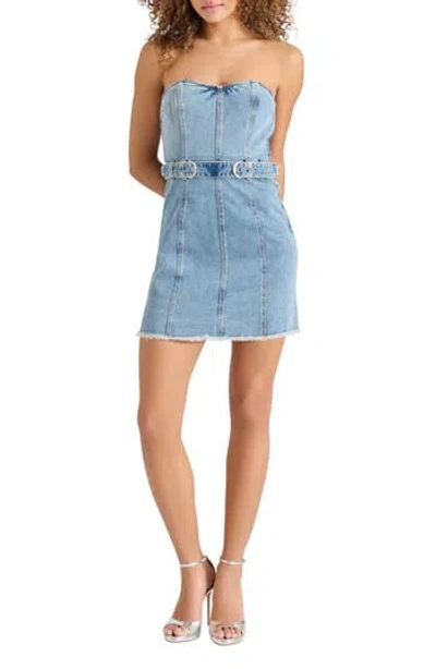 STEVE MADDEN STEVE MADDEN MATILDA BELTED STRAPLESS DENIM MINIDRESS