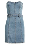 Steve Madden Matilda Belted Strapless Denim Minidress In Blue Frosting