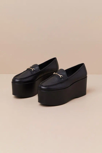 STEVE MADDEN MAUREEN BLACK LEATHER HORSEBIT FLATFORM LOAFERS