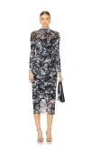 Steve Madden Maureen Floral Long Sleeve Mesh Midi Dress In Black