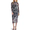 Steve Madden Maureen Floral Long Sleeve Mesh Midi Dress In Black