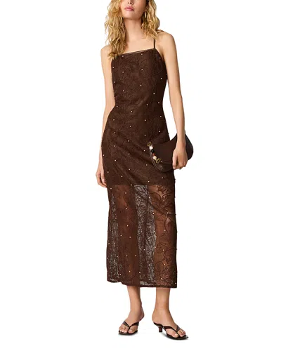 Steve Madden Maureene Bead Detail Floral Mesh Dress In Brown