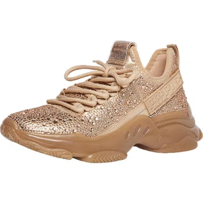 Steve Madden Maxima Womens Rhinestone Chunky Casual And Fashion Sneakers In Brown