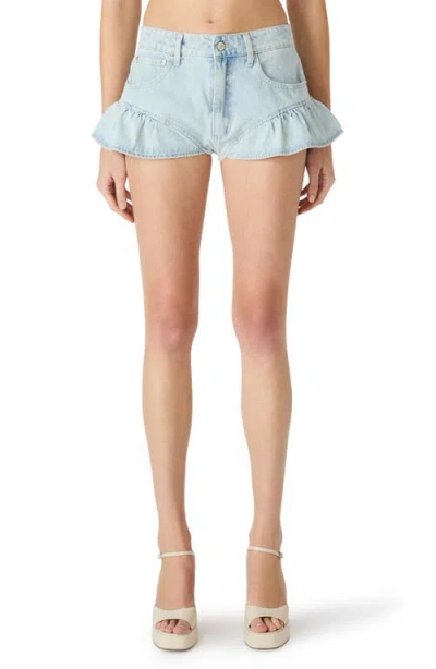 Steve Madden Maxine Ruffle Hem Denim Shorts In Blue
