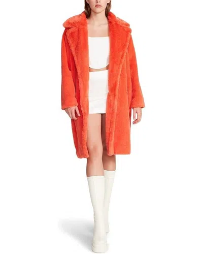 Steve Madden Maxwell Coat Women's Coral Faux Fur Notch Lapel Collar Jdm1103 In Red