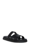 Steve Madden Womens Black Missile Multi-strap Flat Leather Sandals In Black