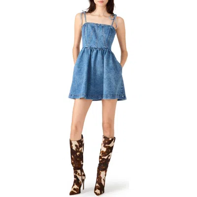 Steve Madden Meaghan Tie Strap Denim Minidress In Blue