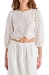 Steve Madden Meera Eyelet Embroidered Cotton Crop Top In Antique