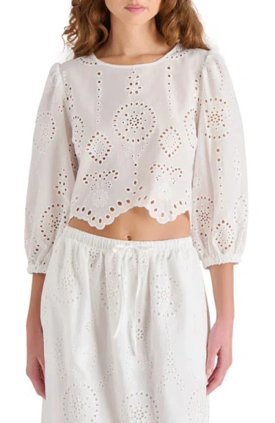 Steve Madden Meera Eyelet Embroidered Cotton Crop Top In Antique