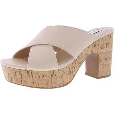 Steve Madden Memorable Womens Criss-cross Faux Leather Block Heel In Beige