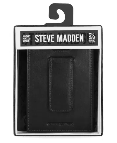 Steve Madden Men's Antique-like Magnet Front Pocket Wallet In Black