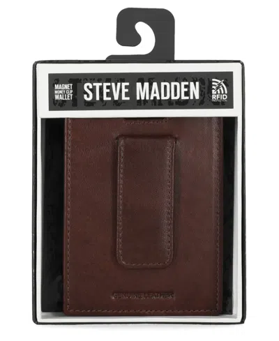 Steve Madden Men's Antique-like Magnet Front Pocket Wallet In Brown