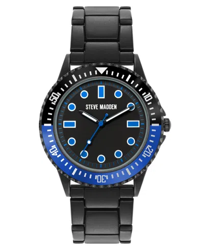 Steve Madden Men's Casual Blue And Black Alloy Metal Watch, 44mm In Blue,black