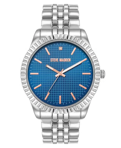 Steve Madden Men's Coin Edge Navy And Silver-tone Alloy Metal Watch, 44mm In Navy,silver-tone