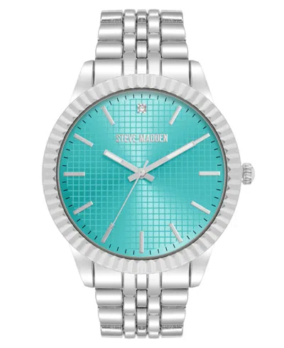 Steve Madden Men's Coin Edge Turquoise And Silver-tone Alloy Metal Watch, 44mm In Turquoise,silver-tone