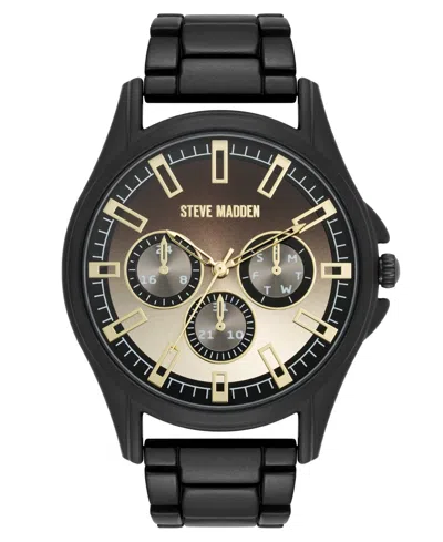 Steve Madden Men's Detailed Champagne And Black Alloy Metal Watch, 45mm In Black,champagne
