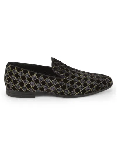 Steve Madden Men's Geometric Velvet Smoking Slippers In Black
