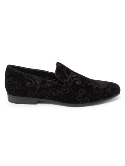 Steve Madden Men's Melcom Printed Velvet Smoking Slippers In Black