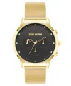 Steve Madden Men's Minimalist Black And Gold-tone Stainless Steel Mesh Watch, 45mm In Black,gold-tone
