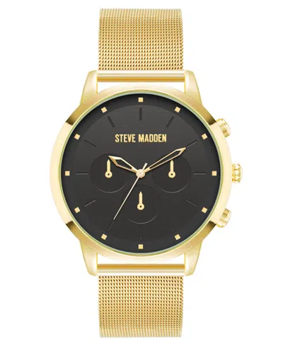 Steve Madden Men's Minimalist Black And Gold-tone Stainless Steel Mesh Watch, 45mm In Black,gold-tone