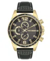Steve Madden Men's Modern Black Faux Leather And Gold-tone Alloy Metal Watch, 45mm In Black,gold-tone