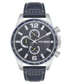 Steve Madden Men's Modern Navy Faux Leather And Silver-tone Alloy Metal Watch, 45mm In Navy,silver-tone