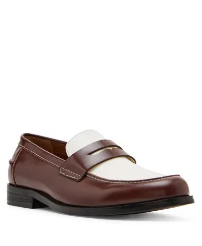 Steve Madden Men's Natan Penny Moc Toe Loafer In Brown,white