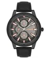 Steve Madden Men's Sleek Black Faux Leather And Dark Gray Alloy Metal Watch, 48.5mm In Black