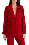Steve Madden Merene Rosette Detail Velvet Blazer In Red Velvet