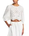 Steve Madden Meera Eyelet Embroidered Cotton Crop Top In Antique White