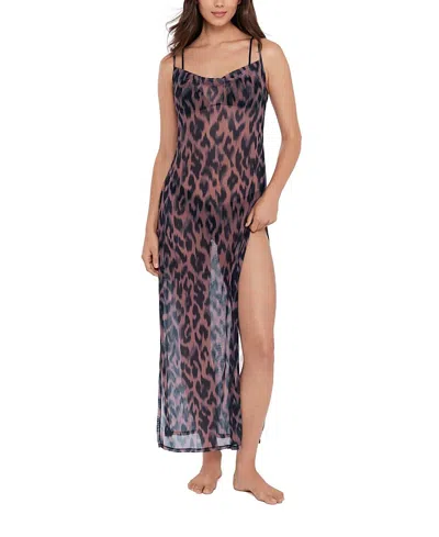 Steve Madden Mesh Cowl Neck Maxi Dress With High Slits Cover Up In Brown