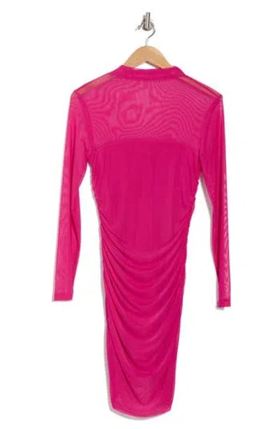 Steve Madden Mesh Illusion Dress In Festival Fuchsia