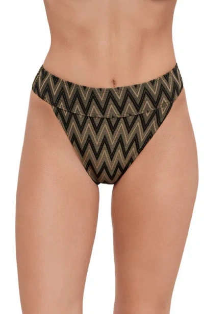 Steve Madden Metallic Banded High Leg High Waist Bikini Bottoms In Brown