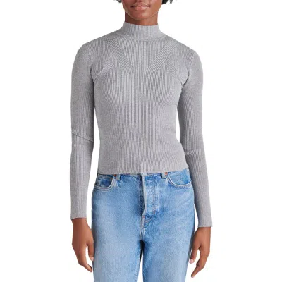 Steve Madden Metallic Rib Mock Neck Sweater In Silver