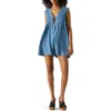 Steve Madden Mick Pintuck Denim Romper In Blue