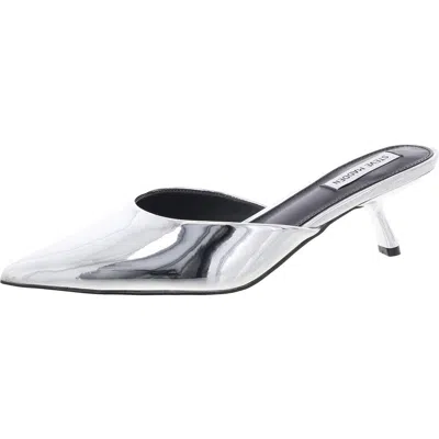 Steve Madden Micki Womens Metallic Patent Kitten Heels In Silver