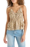 Steve Madden Mina Leopard Spot Ruffle Peplum Camisole In Desert Sand