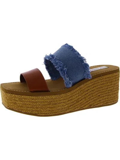 Steve Madden Mindy Womens Leather Fringe Block Heel In Blue