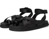 Steve Madden Mira Strappy Women's Black Leather Toe Loop Sandals Gal1360 In Red