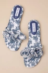 Steve Madden Misha Blue Multi Floral Knotted Pearl Slide Sandals